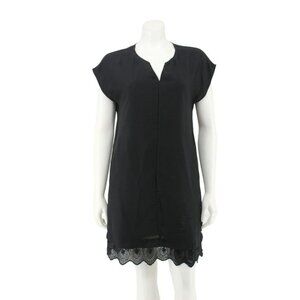 Madewell Black Chiffon Short Sleeve V-Neck Lace Trim Shift Dress Size XS